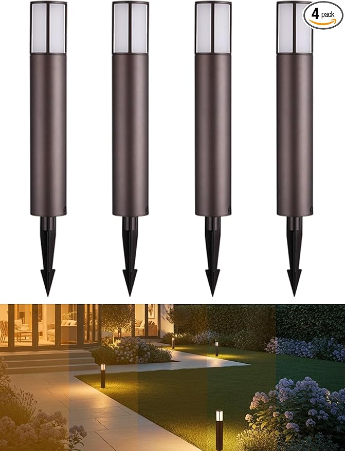 LEONLITE Low Voltage Bollard Pathway Lights 5CCT 5W 12-24V 1800K/2700K/3000K/4000K/5000K Selectable Wired LED Landscape Lighting for Lawn Yard Walkway Driveway Oil Rubbed Bronze Aluminum Pack of 4