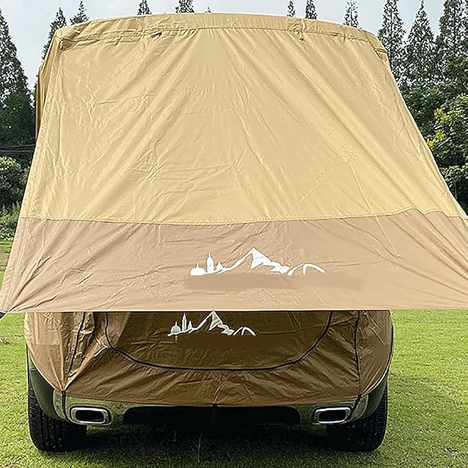Portable SUV Tent Car Awning Brown Camping Car Trunk Tent with Wind-Resistant Ropes and Hooks Large Space Compact Cllapsible for Outdoor Beach Camping Auto Canopy Shade