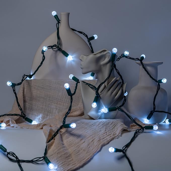 YULETIME Cool White One-Piece G12 Raspberry Christmas Lights 140 Count 48 Feet 2 Sets 70 LED 24 ft High Waterproof UL Certified String Light (Cool White)