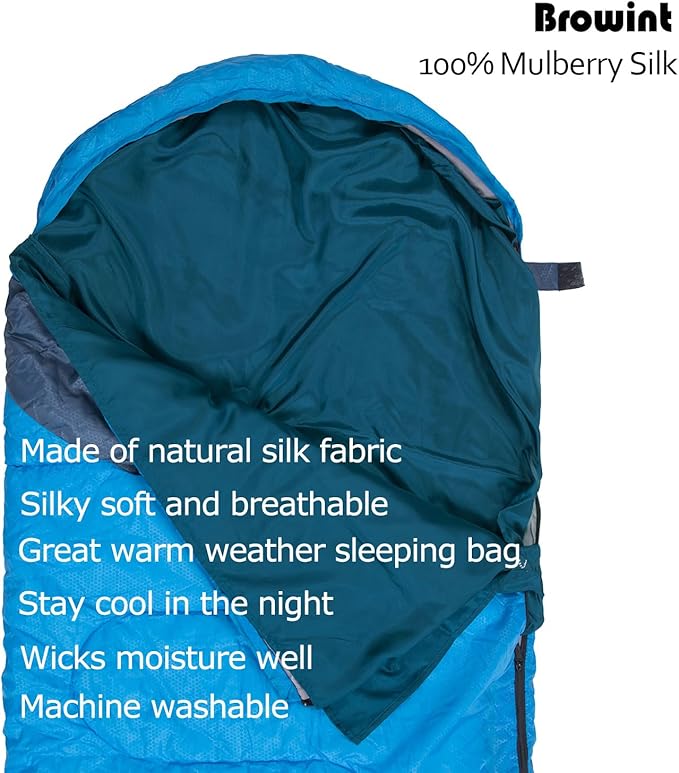 Browint Silk Sleeping Bag Liner Silk Sleep Sack Extra Wide 87x43 Lightweight Travel Sheet for Hotels More Colors for Option Reinforced Gussets