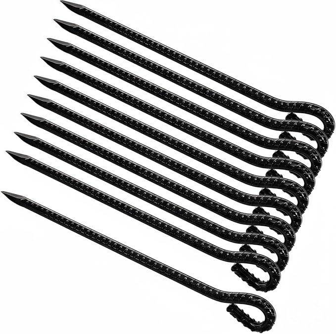 ZOOFOX 10 Pack Ground Rebar Stakes 16 Heavy Duty Galvanized Steel Garden Stake with Hook Non-Rust Metal Tent Stakes for Outdoor Camping Garden Grassland Canopies