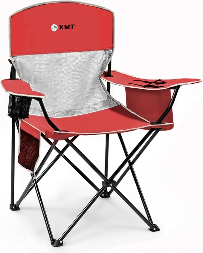 Portable Outdoor Folding Chair with Cup Holder &amp Cooler Bag - Breathable Mesh Wide Armrests Ergonomic Design for Camping Beach Backyard - Includes Storage Bag &amp Bottle Opener (Black/Green/