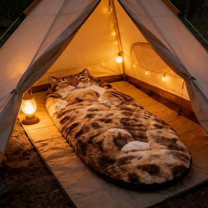 Fluffy Cat Sleeping Bag for Adults Giant Cat Shaped Sleeping Bag for Humans Washable Warm Blanket for Camping and Home Lounging