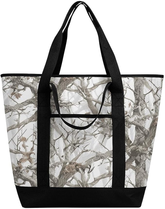 Insulated Shopping BagLarge Reusable Cooler Bags White Tree Camo Printed Foldable Shopping BagTravel Waterproof Shoulder Bag
