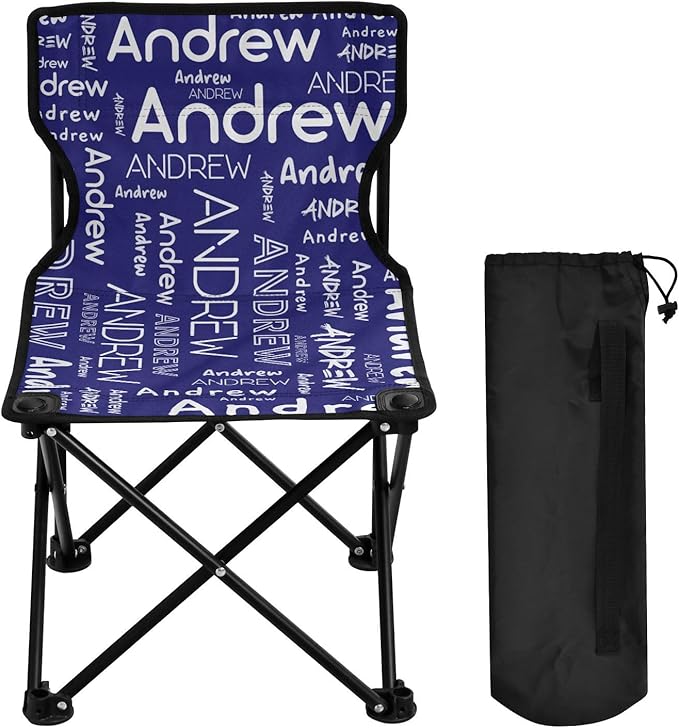 Sinestour Midnightblue Custom Folding Camping Chair for Teen Child Personalized Name 14.6×14.6in Portable Outdoor Chair with Carry Bag for Outside Picnic Lawn