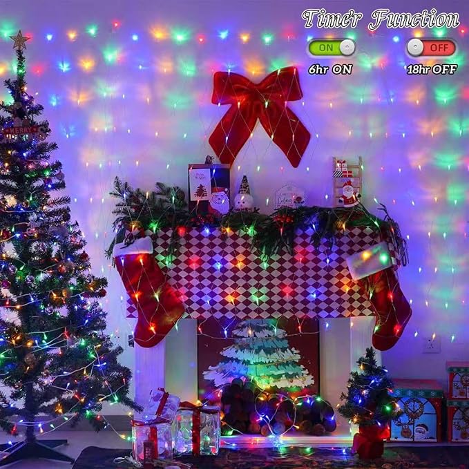 YEGUO Net Lights Outdoor Mesh Lights 12ft x 5ft 360 LED Multicolor Christmas Light Outdoor Waterproof 8 Modes Connectable Clear Wire Bush Light Plug in