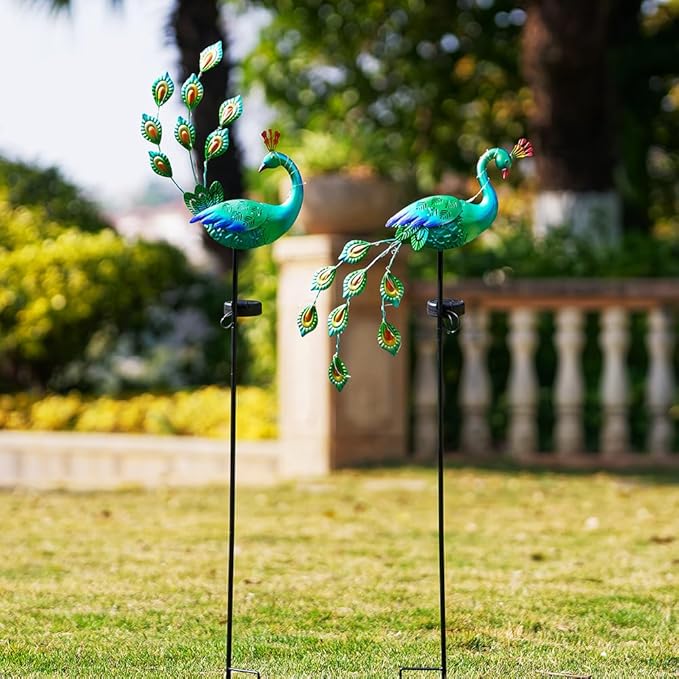 DREAMSOUL Peacock Solar Lights Outdoor 2 Pack Waterproof Outdoor Solar Lights for Yard Pathway Peacock Garden Decor