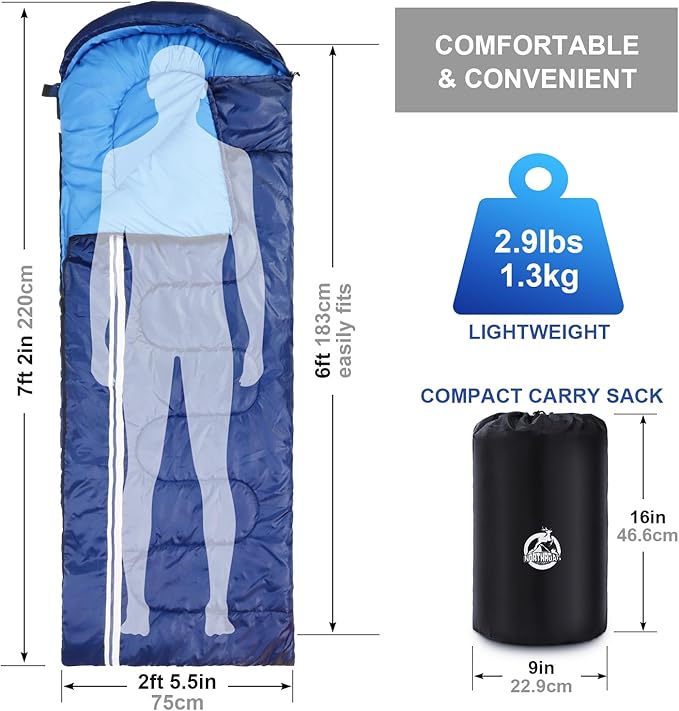Northroad Lightweight Sleeping Bags for Adults Cold Weather Waterproof Backpacking Camping Sleeping Bag for Adults Girls Boys MensCompact Sleeping Bag Camping Gear Must Haves 3 Season