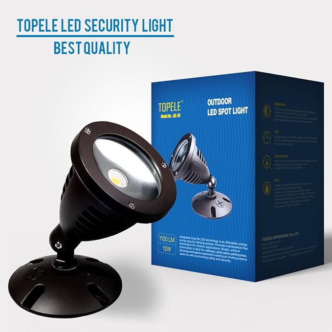 TOPELE 1100LM LED Flood Light Exterior Flood Lights Fixture with CREE LED Source for Landscape Commercial Home Garden Yard Waterproof Brown