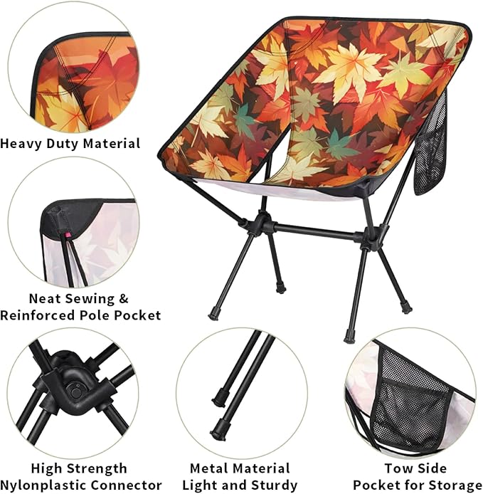 Honeybaby Folding Camping Chair Falling Maple Leaf Camping Chairs Lightweight Portable Chair Outdoor Foldable Chairs for Camping Travel Picnic Beach Hiking