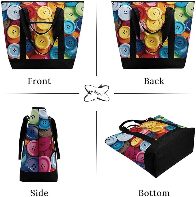 Insulated Shopping BagLarge Reusable Cooler Bags Colorful Buttons Printed Foldable Shopping BagTravel Waterproof Shoulder Bag
