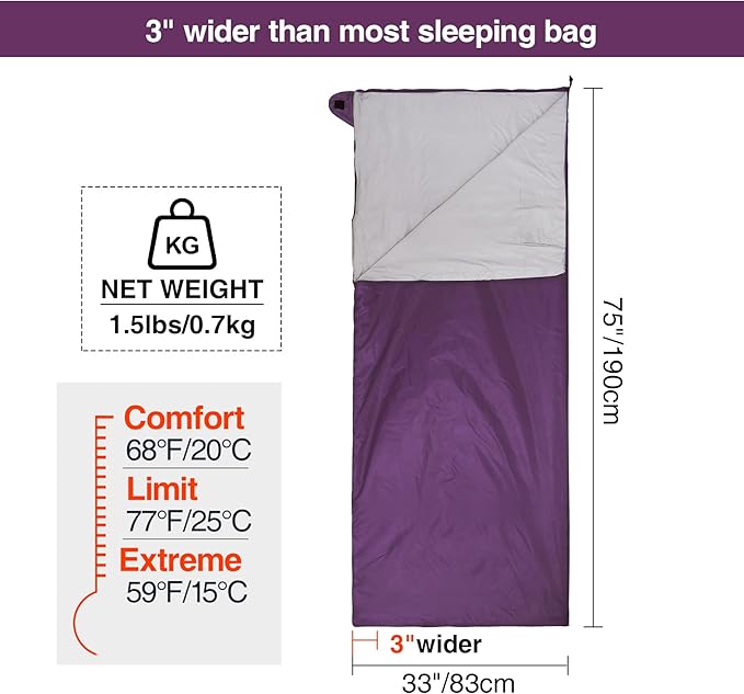 REDCAMP Ultra Lightweight Sleeping Bag for Backpacking Hiking Comfort for Adults Warm Weather with Compression Sack