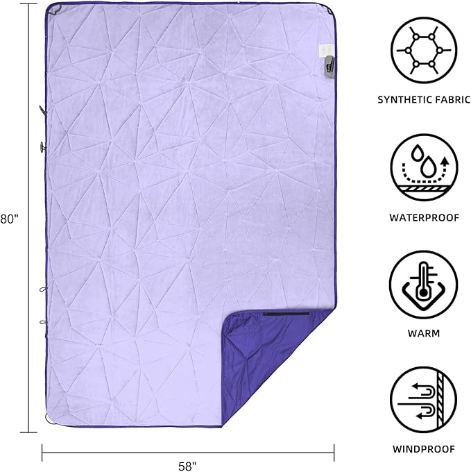Large Outdoor Waterproof Blanket Extra Thick Fleece Stadium Blanket for Camping Car Pet Picnics - Windproof Wearable Machine Washable 80 x 58 (Blue Purple)
