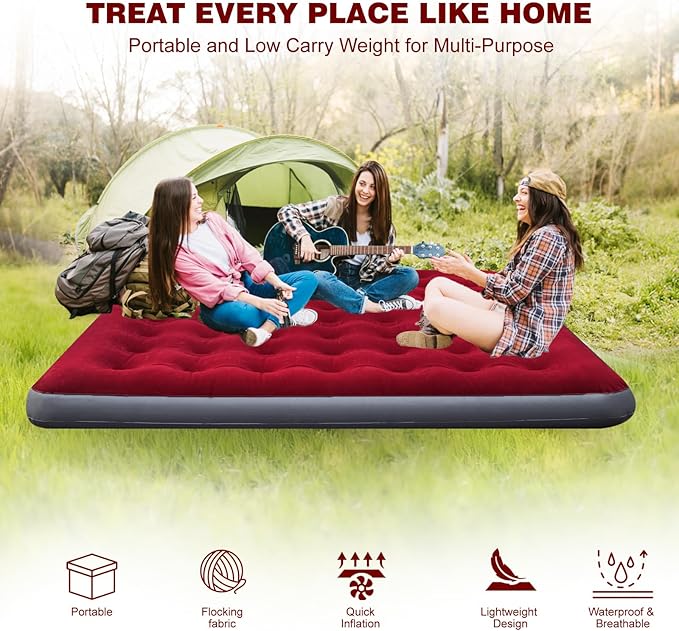 King Size Camping Air Mattress Bed with Air Pump80x 72Thickened Portable Blow Up Inflatable Air MattressTravel Sleeping Bed Pad for Camping Home Hiking