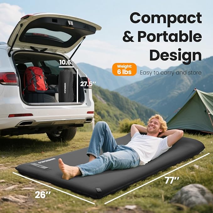 Camping Sleeping Pad with Electric Pump 3.15 Thick Self Inflating Memory Foam Camping Mattress Pad with Pillow 4-Season Portable Camp Sleeping Mat for TravelCarTentHome-Grey