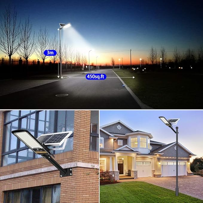 Solar Street Lights Outdoor Lamp 16000lm IP67 Waterproof Light with Anti Broken Remote Control Mounting Bracket Dusk to Dawn Security Led Flood Light for Yard Garden etc.