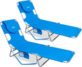 Beach Lounge Chair Outdoor Chaise Lounger with Face Hole 5-Position Reclining Beach Chair Face Down Tanning Chair with Carry StrapSide Pocket Portable Camping Cot for PatioPoolside