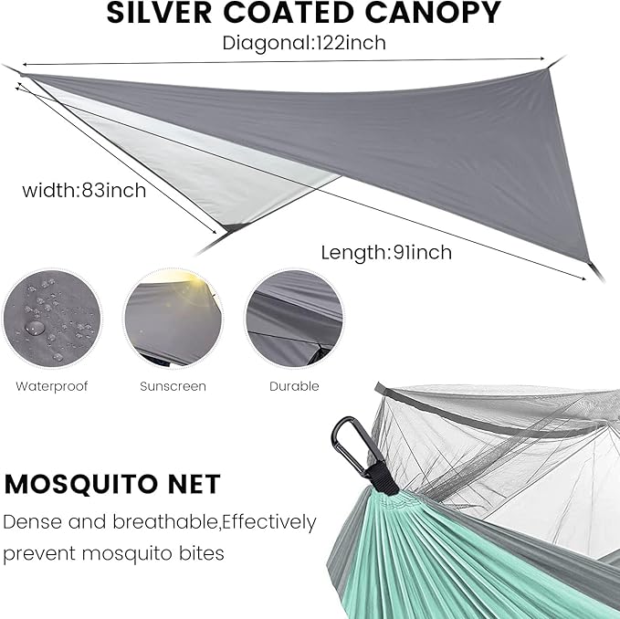 Camping Hammock with Mosquito Net &amp Rain Fly Tent Tarp &amp Tree Straps Portable Strong Nylon Hammock Parachute Tent w/Storage Bag for Camping Hiking Backyard Outdoor Backpacking Travel