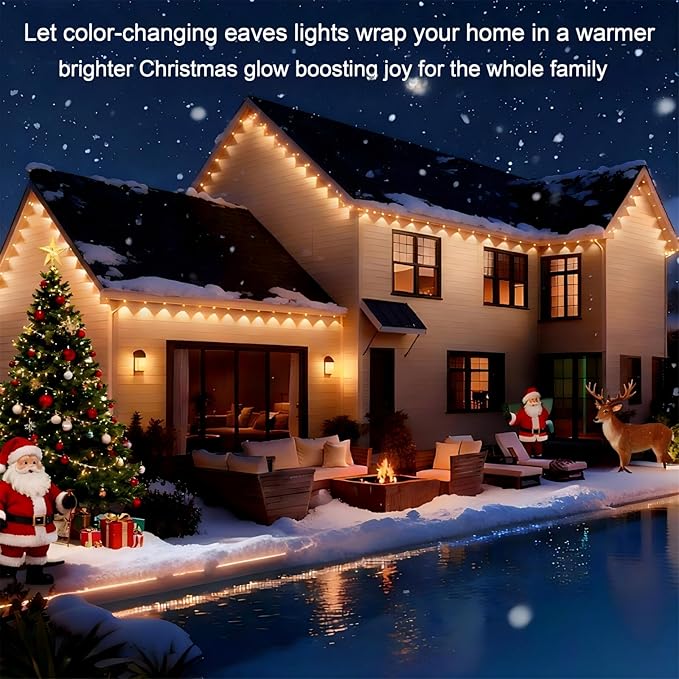 Permanent Outdoor Lights150FT RGB Christmas House Lights Outdoor with APP Remote Control IP67 Waterproof Smart Eternity Eaves Lighting for Holiday Party Daily