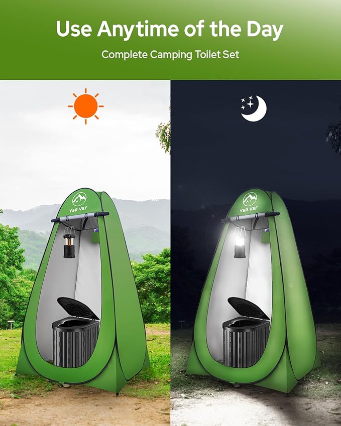 Camping Toilet with Pop-Up Privacy Tent and Liquid Waste Gel Portable Toilet for Camping with Large Tent Ergonomic Potty Provides Enhanced Comfort Suitable for All Ages