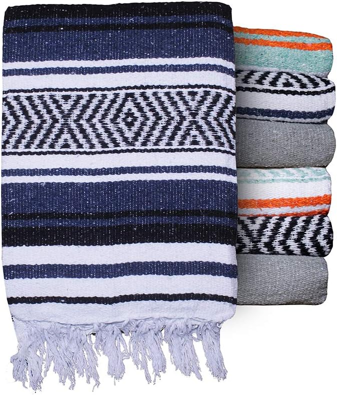 $averPak BodyForge Authentic Mexican Falsa Yoga Blanket (Blue/Black/White)