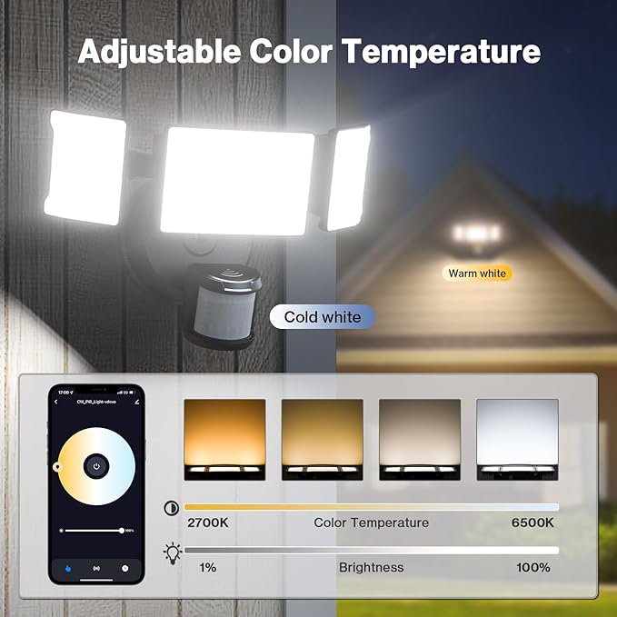 Olafus 65W Smart LED Flood Light Outdoor with Motion Sensor 6500LM 2700K-6500K WiFi Security Light Works with Alexa/Google Motion Detector Lights with App Control IP65 Floodlight Outside (Black)