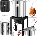 Stainless Steel Turkey Fryer Kit 30QT Deep Pot &amp 10QT Fish Fryer Waterproof Cover &amp 12-inch Skimmer 55000 BTUS Propane Burner Stove Outdoor Deep Fryer Crawfish Boiler with Basket