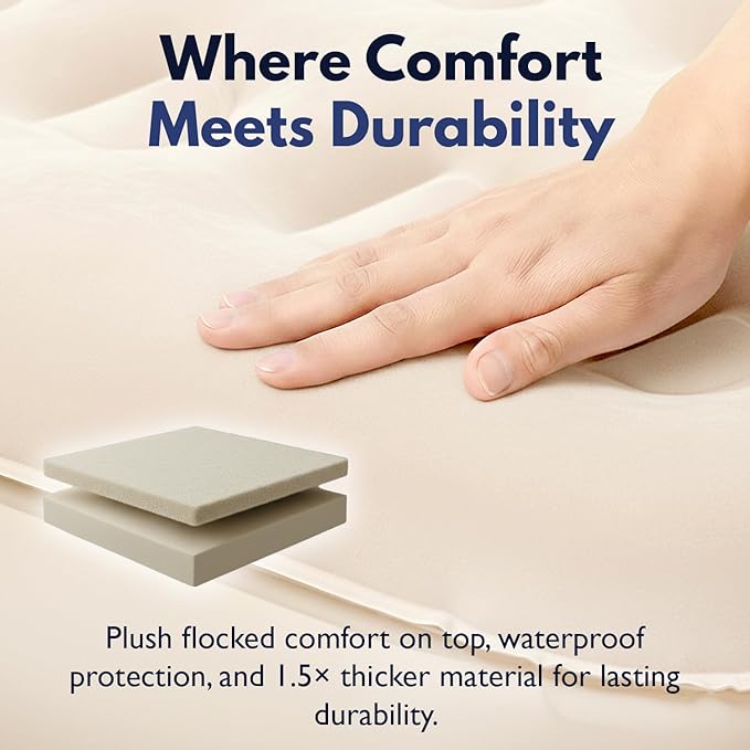 King Koil Luxury Air Mattress 20in Full Size Beige with Built-in Pump for Home Camping &amp Guests-Inflatable Airbed Luxury Double High Adjustable Blow Up Mattress Durable - Portable and Waterproof