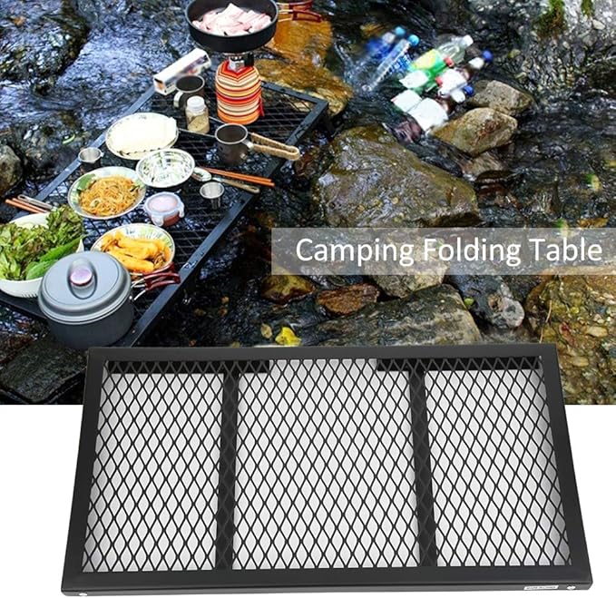 Alomejor Mini Table Coffee Table Side Table Fridge Table Portable Camping Picnic Integrated Storage Grill Rack Iron with Carry Bag for Outdoor Camping