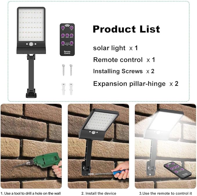 highydroLED Solar Lights Outdoor with Remote and Color Temperature Adjustment 2700K to 6000K 48LED Solar Motion Sensor Light with 3 ModesWaterproof IP65 Night Light for Garden Garage [Pack of 2]