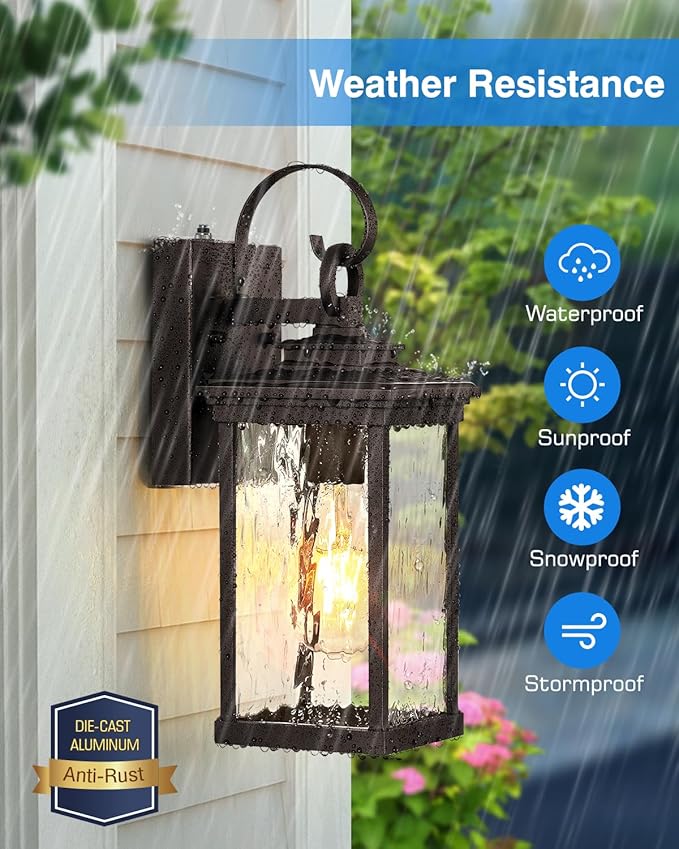 VIANIS 2 Pack Dusk to Dawn Outdoor Wall Sconce Oil Rubbed Bronze Farmhouse Exterior Lighting Fixtures Wall Mount for House 100% Aluminum Waterproof Outside Porch Light for Garage Patio