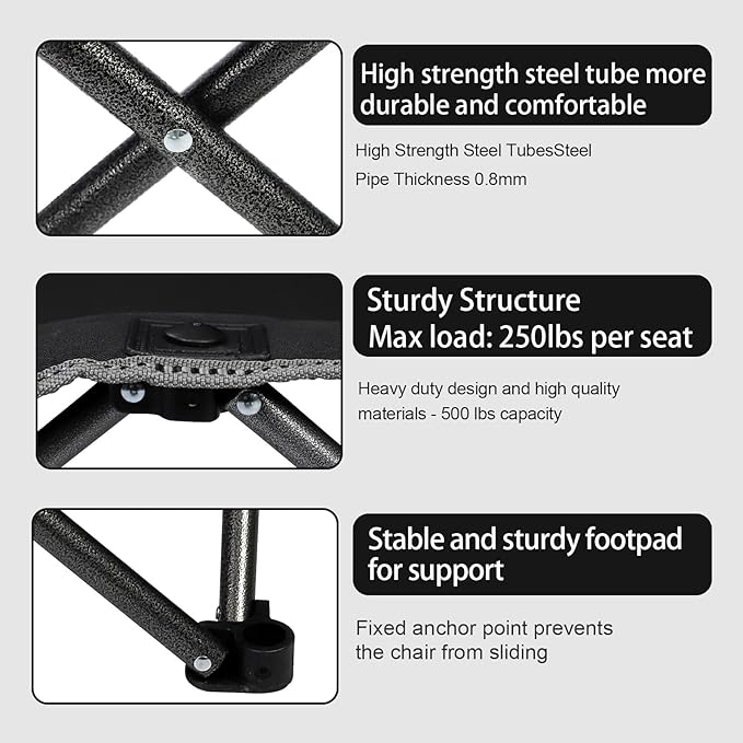 Northroad Outdoor Camping Chair Set of 3Folding Padded Camp Chair w/1 Sofa2 Single ChairsCollapsible Conversation Set for Family Patio Beach (Black)