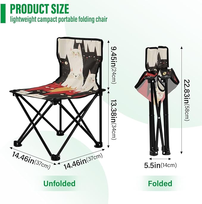 Funny Himalayancats Foldable Camp Chairs for Adults Ultra-Lightweight Beach Chair Includes Carry Bag Ice Fishing Chairs for Hiking Camp