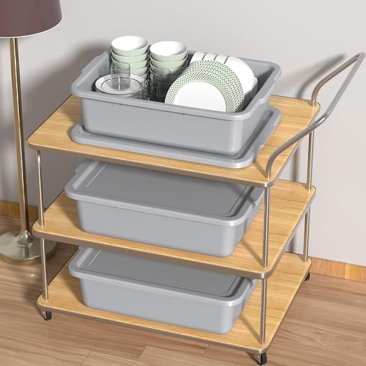 Farmoon 12-Pack 13 L Commercial Bus Tub Box Restaurant Bus Tubs with Lids Grey