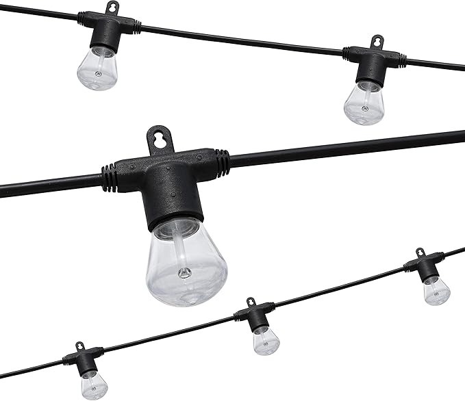 Enbrighten LED Bistro Outdoor String Lights 48ft 24 Shatter Resistant Lifetime Bulbs 2200K Warm White Weather Resistant Indoor/Outdoor Commercial Grade Perfect for Backyard Porch Patio 38357