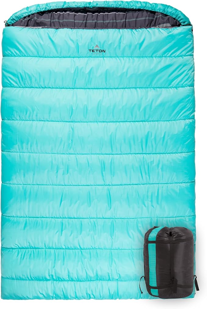 Teton Mammoth Queen Size Double Sleeping Bag- A Warm Bag The Whole Family can Enjoy – Great for Camping Hunting and Base Camp. Compression Sack Included