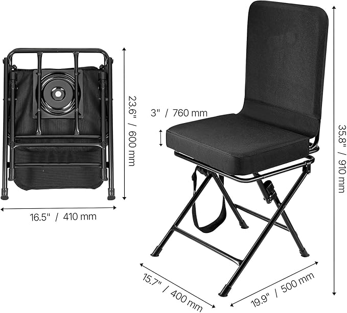 Foldable Hunting Chair with 360° Swivel Steel Frame &amp Backrest
