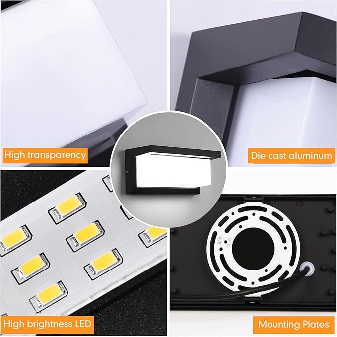 Outdoor Wall Lights Black Wall Sconce Ip65 Waterproof Outdoor Light Fixtures Wall Mount Outside Lights for House Garden Front Bathroom Garage (B1063-6500K-1Pack)