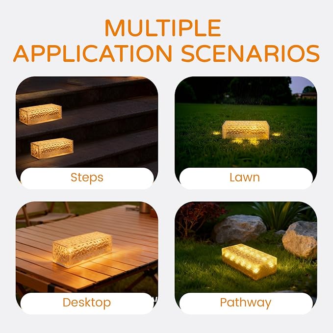 Wokyo Solar Brick Steps Lights Outdoor Cement Wall Lights 7.8x3.9 inch Rectangular Solar Brick Paver Lights for Garden Lawn Yard Pathway Driveway Walkway Decor 4 Packs (Rectangular-Warm White)