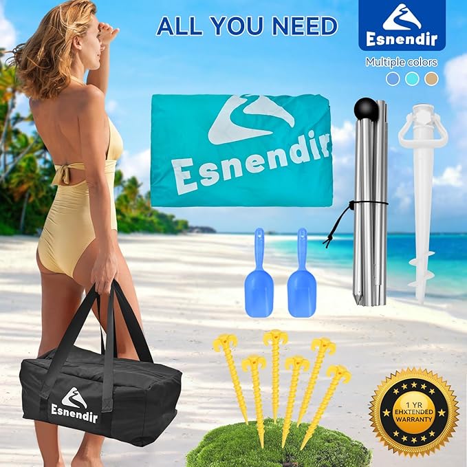 Beach Tent Sun Shelter &amp Portable Beach Canopy UPF 80+ UV Protection Beach Shade Canopy with 6 Sandbags Sand Shovel Ground Pegs for Outdoor Camping Picnics (12x12ft Turquoise)