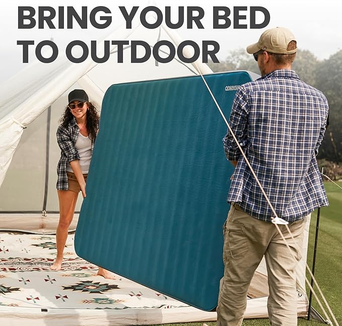 FUNDANGO 4'' Thick Self Inflating Sleeping Pad with Foam 8.7 R Value XL Double Mattress Outdoor Portable Camping Air Mat for Tent Car or Home