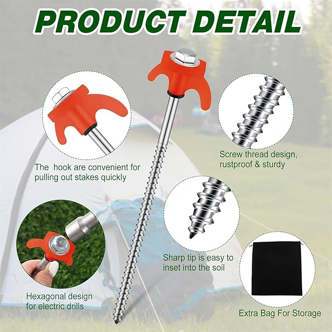 Camping Gear 8Pcs Outdoor Tent Peg with Hexagon Socket Long Screw Thread Stakes Screw Canopies Stakes for Canopies Campings Hiking