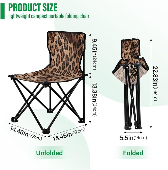 Qilmy Fashionable Leopard Print Portable Camping ChairsOutdoor Collapsible Chair Sports Garden Beach FishingSupports up to 250lbs534