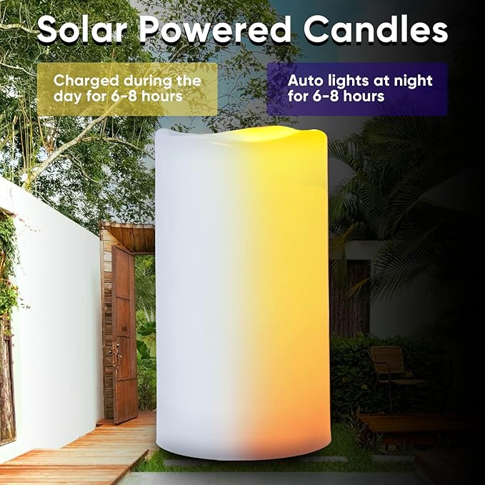 Homemory 4x10 Large Solar Candles Outdoor Waterproof Dusk to Dawn Solar Powered Flameless Candles for Outdoor Lanterns Set of 4