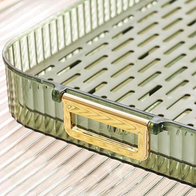 flexman Drainable Storage Tray Double Layers Efficient Draining Drain Tray with Portable Handle 2 Tier Non Slip Serving Tray Cup Dish Drying Rack for Sink Coffee Table