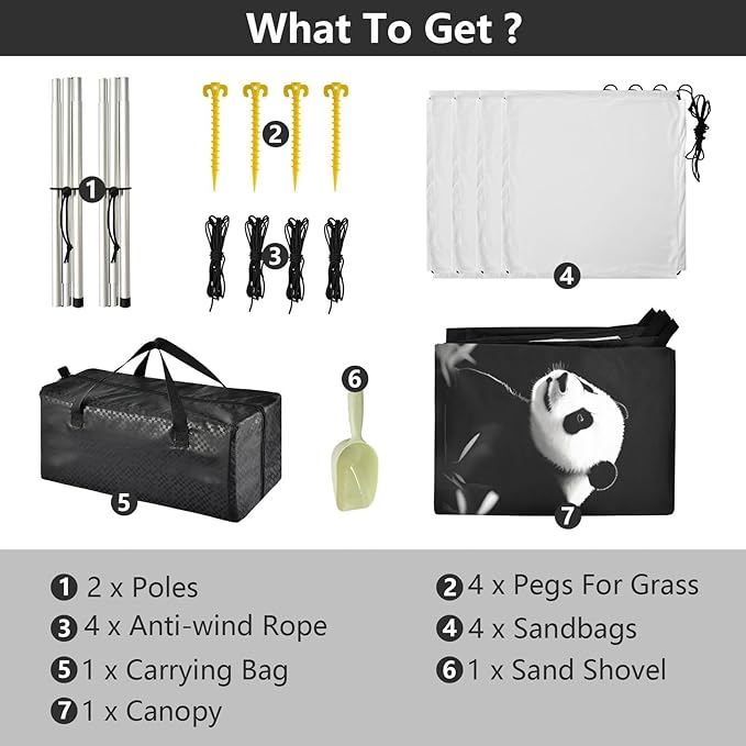 Cute PandaCamping Sun Shelters 9.2 x 10.5 FT Beach Canopy Tent Sun Shade with Carrying Bag for Camping Trips Fishing Backyard Fun or Picnics 21340722