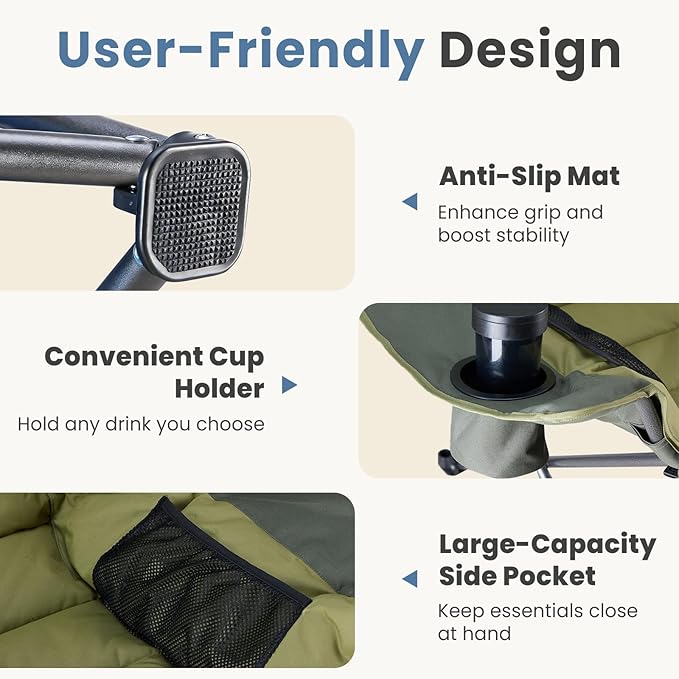 DUMOS Oversized Camping Chair for Adults - 450lbs Heavy Duty Folding Chair with Cup Holder &amp Side Pockets Portable Chair for Camping Fishing Hiking Picnic