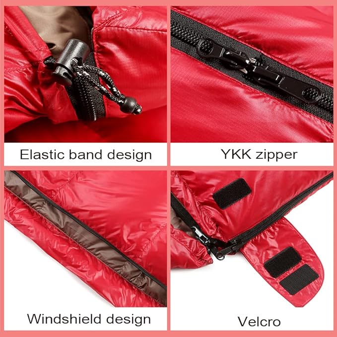 Filling 1000g White Goose Down Winter Sleeping Bag Envelope Sleeping Bag with Removable Cap Backpack Sleeping Bag for Hiking Camping