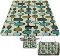 Vintage Mid Century Modern Lime Atomic Pattern Waterproof Outdoor Picnic Blanket Sandproof Beach Mat for Camping Hiking Grass Travelling