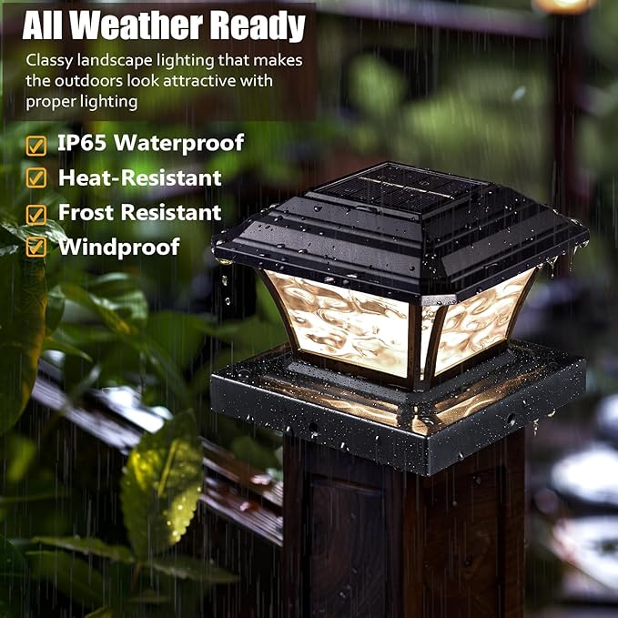 Solar Post Cap Lights Warm White/RGB Automatic Cycling/Fixed RGB Color 9 Colors to Choose 20 Lumens Fence Post Solar Lights for 3.6x3.6 4x4 4.5x4.5 5x5 Wooden/Vinyl Posts Black 2 Pack